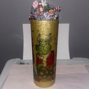 Gold Glitter Grinch Tumbler